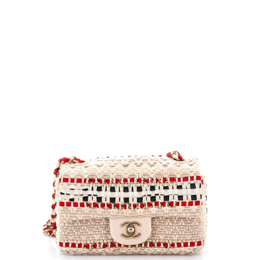 Chanel Mini Classic Single Flap Bag Woven Cotton and Raffia - Picture 1 of 6